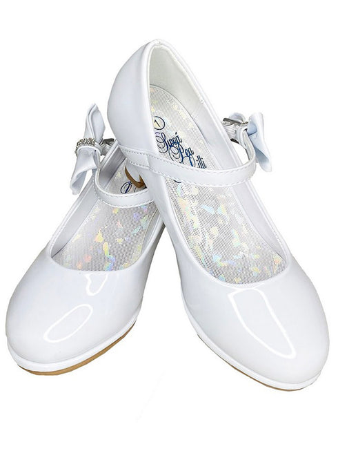 Lito Girls White Side Bow Adjustable Strap Pearl Dress Shoes 10 Toddler-6 Kids - SophiasStyle.com